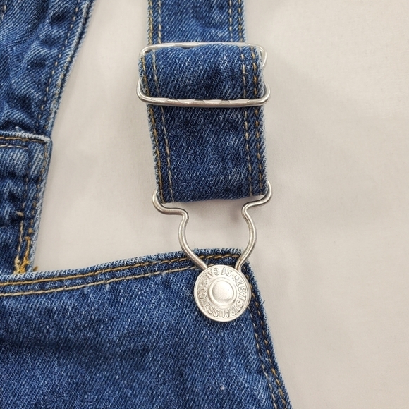 Levis Shortalls Blue Bib Shorts Girls 12R 29x4 Distressed Med Wash Cotton Denim - Picture 6 of 12